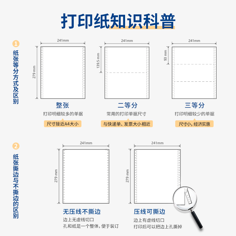 尊龙凯时白令海B241-1电脑打印纸(S白色撕边)(1000页/盒)