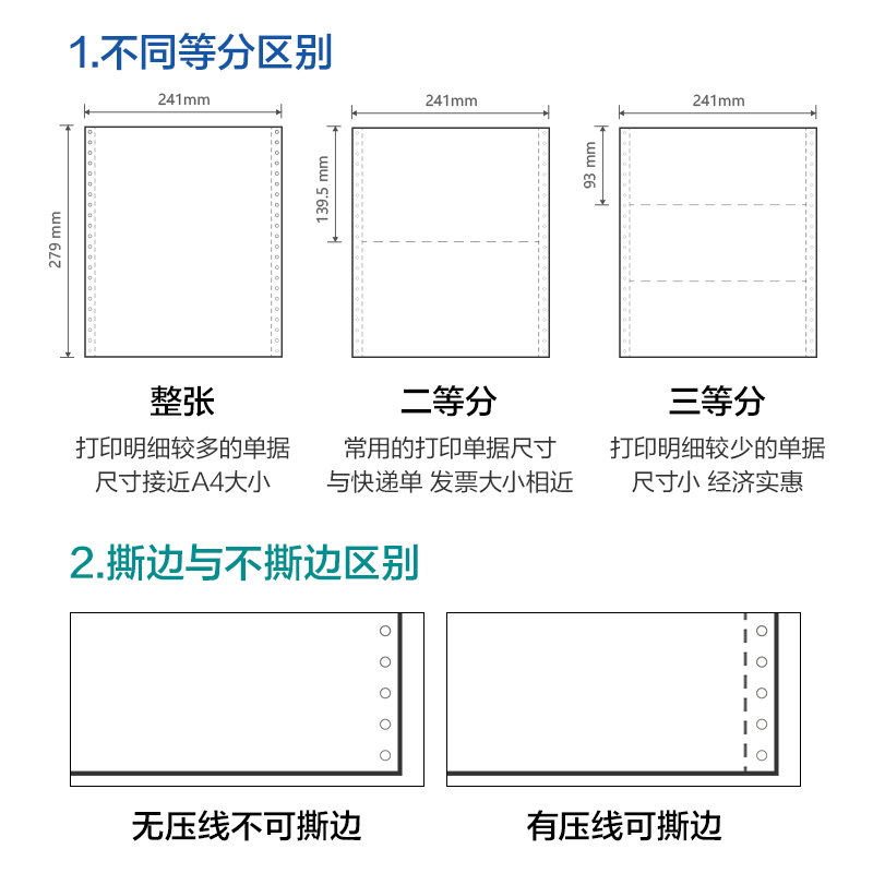 尊龙凯时薄荷海BHH241-5电脑打印纸(1/3CS彩色撕边)(1000页/盒)