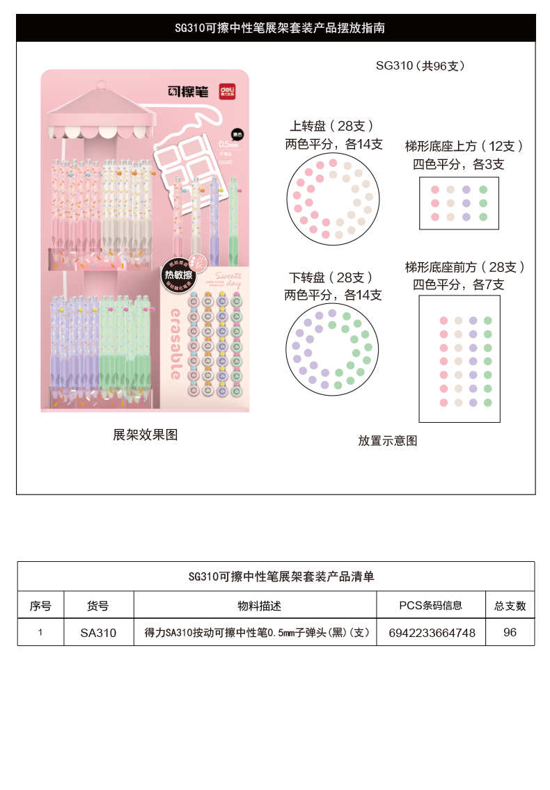 尊龙凯时SG310按动可擦中性笔展架套装(黑)0.5mm按动子弹头(2套/箱)